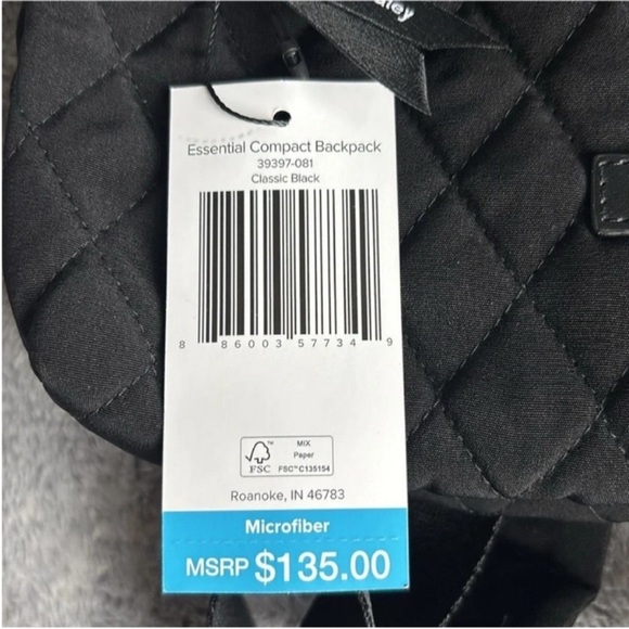 Vera Bradley Essential Compact Backpack in Microfiber Classic Black NWT - Picture 4 of 9